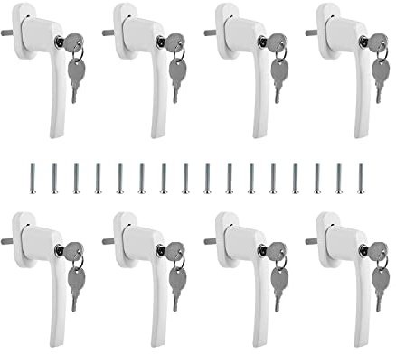 Tubiaz Tirador de ventana de aluminio, 8 unidades con cerradura, seguridad para niños con cerradura en longitud de pasador de 35 mm, cierre de ventana en blanco, para ventanas