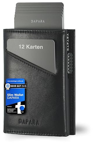 DAPARA Geldbörse Herren | Slim Wallet mit Münzfach & RFID-Schutz | Portmonee Männer | Kartenetui für 12 Karten | Smart Wallet for Men | Karten Geldbeutel | Portemonnaie | Black