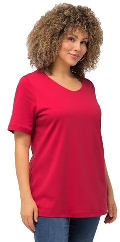 Ulla Popken Damen große Größen Übergrößen Plus Size Shirt, doppellagige Vorderseite, Slim, Rundhals, Halbarm rot 46+ 810528535-46+