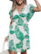 CUPSHE Women's Plunge V Neck Elastic Waisted Cover Up Set Split Short Sleeve Pull Over Mid Length Skirt White Green Leaf S