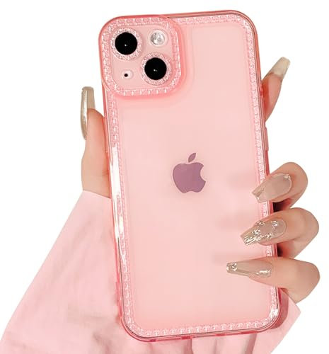 NITITOP Compatible with iPhone 13 Case Cute Clear Glitter Shiny Sparkle Bling Diamond Rhinestone Girls Women Soft TPU Shockproof Protective Phone Cover - Pink