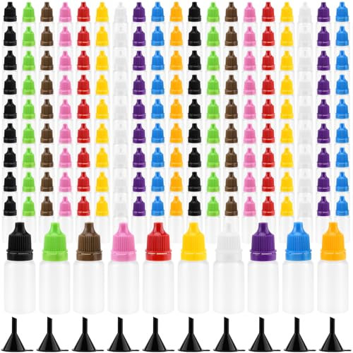 JIAYUET 200 PCS 15ml Plastic Empty Dropper Bottles, Small Squeezable Dropper Bottles for Paint, Essence, Eye Drops, Colourful
