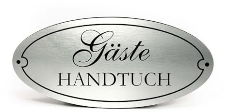 Gäste Handtücher Handtuch Schild Kunststoff Gold Silbergrau graviert oval selbstklebend Badezimmer Dekoschild Vintage Türschild 15 x 7 cm (Silbergrau - Gäste Handtuch)