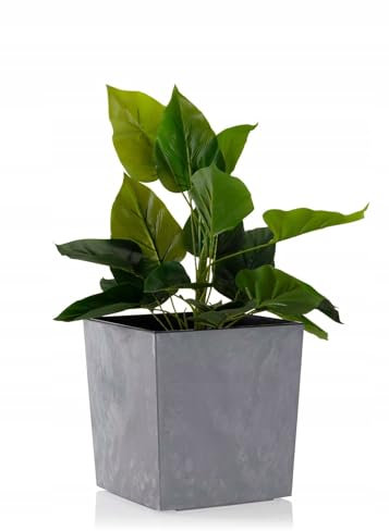 HowHomely Blumentopf Eckig Grau 26 x 25 x 25 cm Pflanzkübel Groß Außen - Blumenkübel mit Pflanzkübel Einsatz - Pflanzkübel Betonoptik für Deko Wohnzimmer Garten und Terrasse