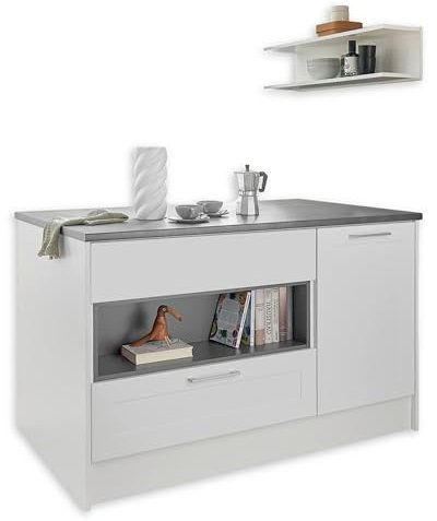 MARSEILLE Moderne Kücheninsel freistehend in Weiß, Metallic Braun - Geräumige Kochinsel mit Arbeitsplatte - 145 x 90 x 90 cm (B/H/T)