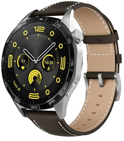 Niboow 22mm Armband für Xiaomi Watch S4 / 2 / S3 / Xiaomi Redmi Watch5 Active / Watch5 Lite, Leder Uhrenarmbänder für Huawei Watch GT 5 Pro,GT5,GT4 46mm / Watch4 Pro 48mm - Kaffeefarbe