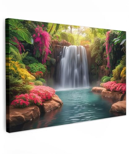 MuchoWow© Impression sur Toile Peinture 90x60 cm Tableau Mural Decoration Salon Reproductions de Tableaux Murale Moderne Cascade - Nature - Plantes - Jungle - Eau