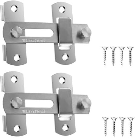 TIESOME Stainless Steel Flip Door Latch, 2 Set Barn Sliding Gate Latches Wooden Door Lock Hook Lock for Cabinet Fence Wine Bi-fold Door