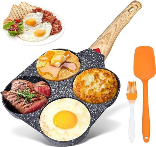 SPORWAY Sartén Huevos Poche Antiadherente 4 Agujeros: Para Huevos Fritos, Salchichas, Hamburguesas, Tortitas - Compatible Con Cocina de Inducción, Gas, Vitrocerámica y Eléctrica