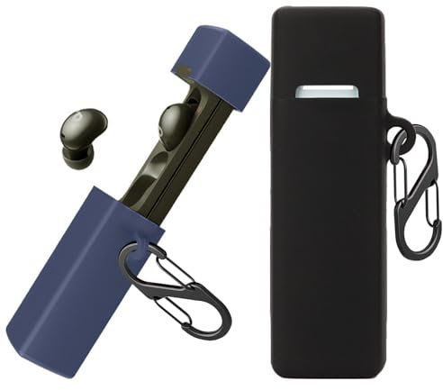 [2-Pack] easyBee Hülle Kompatibel mit Soundcore A30i Earbuds [mit 2 Karabiner], Flüssiges Silikon Case Ultradünn Stoßfest Schutzhülle Bluetooth Kopfhörer Tasche - Schwarz und Blau