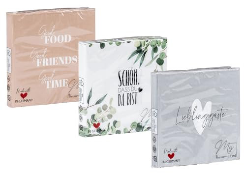 levandeo 3er Set Servietten je 20 Stück Lieblingsgäste Schön DASS du da bist 33x33cm FSC 3-lagig Tischdeko