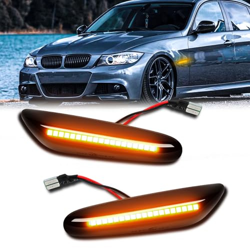 DREAMIZER Auto Seitenblinker, 2 Stück Auto Seitenmarkierung Signal Licht mit Canbus Fehlerfrei 18 LEDs 2835 SMD kompatibel mit 1er E81 E82 E87 E88 3er E46 E90 E91 E92 E93 5er E60 E61 X1 E84 X3 E83