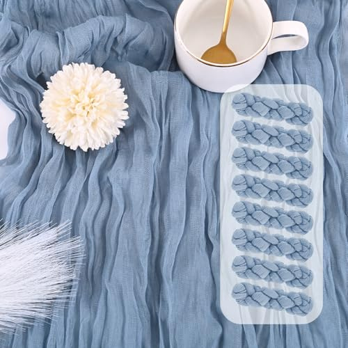 Teruntrue 8 Stück Käsetuch-Tischläufer, Staubiges Blau, 20 x 120 Zoll, Rustikale Gaze Boho für Hochzeitsfeier, Brautparty, Tischdekoration - 10 Fuß Lang
