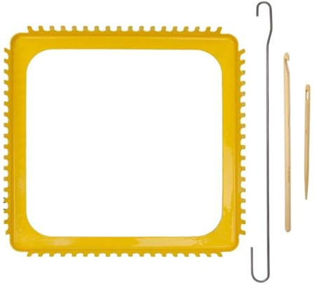Webstuhl und Haken-Set – 18-Zahn-Webstuhl | Topflappen-Webstuhl-Set | Quadratischer Webstuhl und Haken-Set | Handweben-Häkelwerkzeug-Set | Handgefertigtes Kunsthandwerk für Kinder und Erwachsene