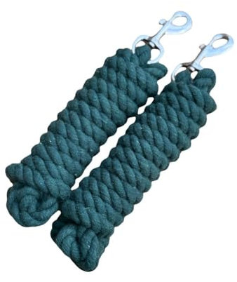 Pack of 2 Solid Cotton Lead Rope for Horses and Dogs 10 Foot Long (16MM) Thick -Duty Satin Bolt Snap (Green)