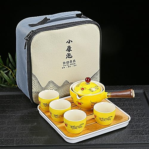 Chinesisches Gongfu Tee-Set mit 360-Grad-Rotation, Teebereiter und Teesieb, tragbares Porzellan-Tee-Zubehör für Kungfu-Teezeremonie, inklusive Teekannen-Set-Tasche
