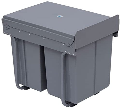 HOMCOM Abfallsammler 20 L+10 L+10 L Ausziehbar Einbaumülleimer Unterschrank Abfalleimer Mülleimer für Schränke mit 3 herausnehmbaren Fächern, mattiertem Deckel und Griff, Grau
