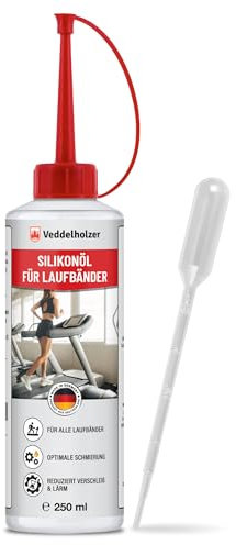 Veddelholzer 250 ml d'huile de silicone 100 % pure Tapis de course avec bouchon doseur et pipette pour la maison, la salle de gym, le tapis de course Huile universelle pour tapis de course, Cross