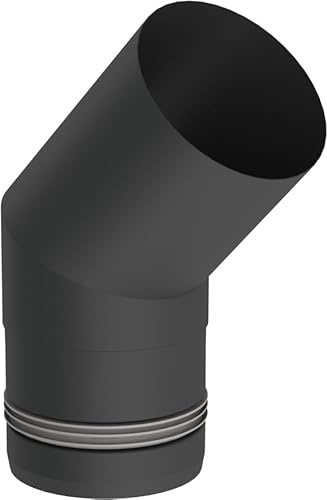 Pelletofen Winkelrohr/Winkel/Bogen 45 Grad aus Edelstahl mit innenliegender Dichtung, Durchmesser 100 mm schwarz
