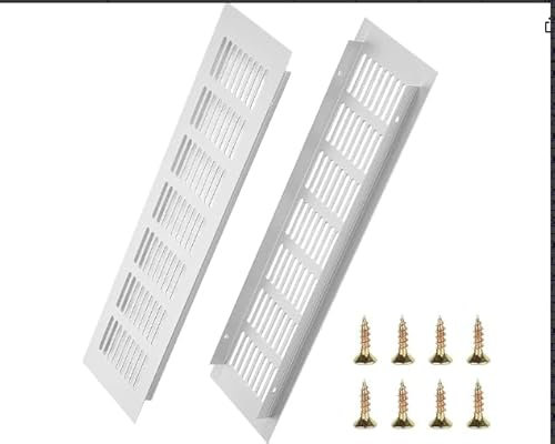 Grillix 2 Pezzi Griglia di Ventilazione in Alluminio, Griglia di Aerazione Rettangolare con Chiusura, 40 x8 cm, Migliora la Ventilazione della Stanza, per Cucine Armadi Bagni, Grigio Argento