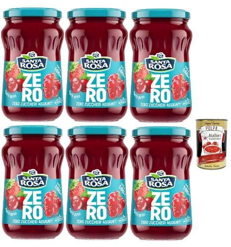 Santa Rosa, Zero Rote Früchte Marmelade, leichte und nahrhafte Freude, ideal zum Frühstück oder Snack, reich an Geschmack und ohne zugesetzten Zucker, 6x 300 g + Italian Gourmet polpa 400g