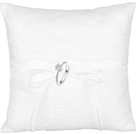 Ehering-Kissen, Spitze mit Elfenbeinperlen, Weiß Brautkissen Träger Ringschachtel Ringhalter, Heirat Paar Ring Halter Hochzeit Accessoires Für Eheringe Ringe für Ringträger, 20 cm