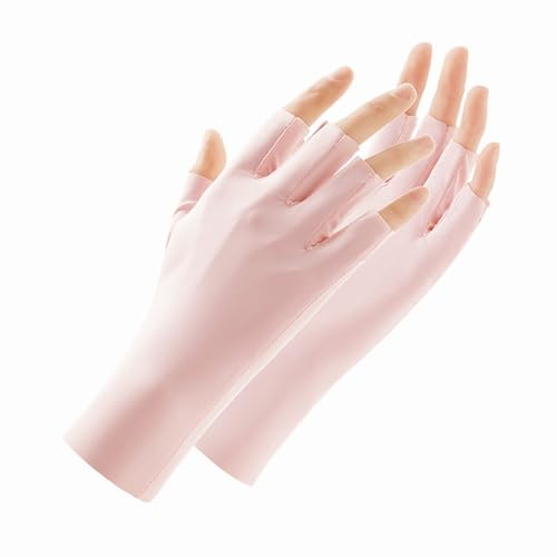 AWOCAN Sonnenschutzhandschuhe, UV-Handschuhe für Maniküre, Sonnenschutz, fingerlose Handschuhe, Eisseide, kurze Handschuhe zum Autofahren, Reiten, Angeln, Outdoor, Rosa