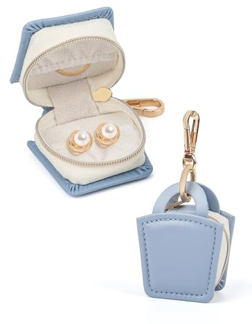 2er Set Schmuckbox Reise – Kleines Schmucketui mit Reißverschluss & Schlüsselanhänger Organizer für Ringe, Ohrringe, Ketten Kunstleder Schmuckschatulle Damen Ideal für Urlaub & Geschenk (Blau)