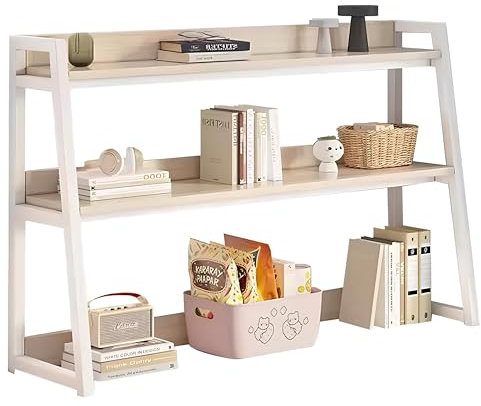 WTLONBF Wall Ladder White Small Computer Desk Tall Bookcase Bookshelf Storage, Dorm Room Desk Hutch, Density Board + Carbon Steel Pipe, Stable Load-Bearing, Easy to Instal