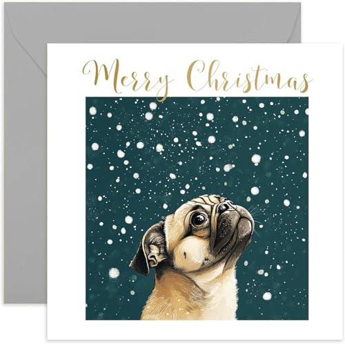 Niedliche Mops-Weihnachtskarte für Männer und Frauen, Weihnachtsgeschenke für Haustierbesitzer vom Hund, schönes festliches Kunstwerk, Andenken für Ehemann, Ehefrau, Mutter, Vater, leere Innenseite