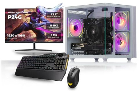 Gaming PC 24 165Hz Bundle AMD Ryzen 5 4500 Processor Nvidia RTX 3050 6GB Graphics Card - 16GB 3200MHz Ram - 1TB NVMe SSD - 550W PSU - Windows 11 - WiFi - Mini Nem 3 white - Asus TUF K1 & M3