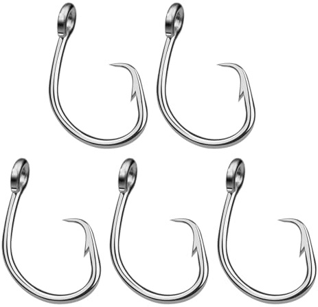 Angelhaken für Salzwasser, Thunfisch, Edelstahl, robust, robust, mit Widerhaken, 5 Stück