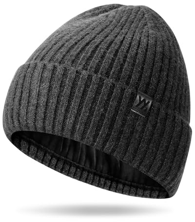 YANIKY Winter Beanie Mütze Herren Damen, Warme Strickmütze Grobstrick Mütze Thermo Fleece Gefütterte Wintermütze Winddicht Verdickungsmütze Unisex