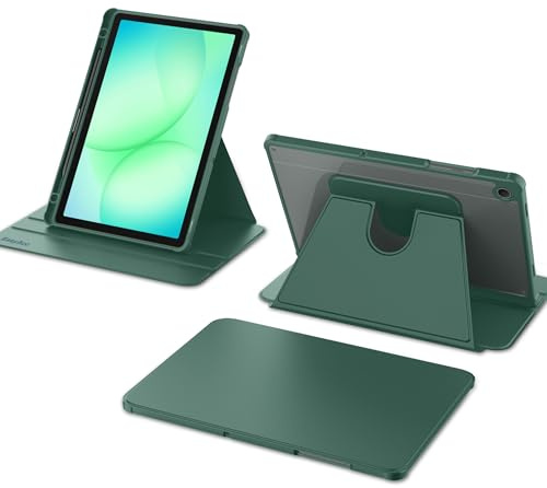 EasyAcc Rotierende Hülle für Samsung Galaxy Tab A9 Plus / A9+ 11 Zoll 2023 | 360 Grad Drehbare Schutzhülle Acryl, Transparente Stoßfest Grenze,Auto Schlafen/Wachen(Mitternachtsgrün)