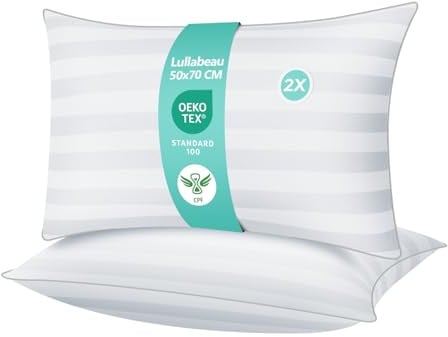 Lullabeau Oreiller 50x70 cm Lot de 2, Oreillers doux Moelleux, Qualité Hôtelière de Luxe, Oreillers Classiques, Coussin Respirant et Doux, Lavable, Idéal pour Dormeurs sur Le Côté, Le Dos et Le Ventre