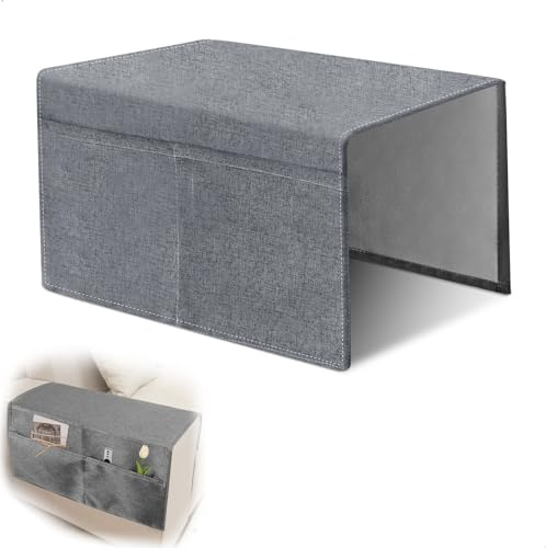 xtemtoamz Sofa Armlehne Organizer, Couch Organizer, Sofa Ablage mit 2 Taschen, Platzsparender Aufbewahrungstasche für Handy, Buch, Zeitschriften, Notizbuch, Fernbedienung, Dunkelgrau, 40x110cm