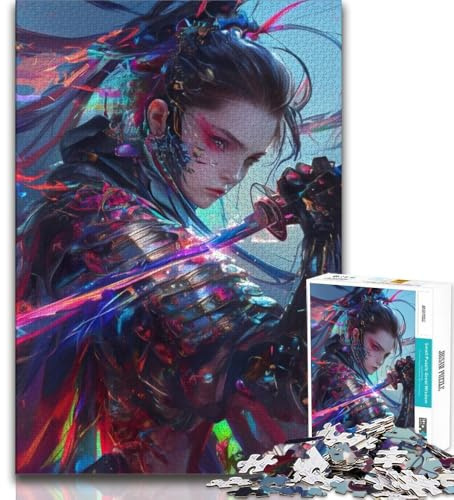 Puzzle 1000 Teile für Teenager japanische Ninja-Kriegerin Teenager-Puzzles mit passendem Poster und Quizblatt für Kinder ab 14 Jahren 75x50cm