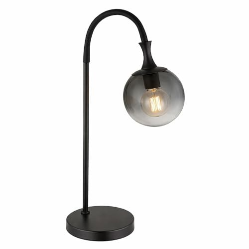 LED Tischlampe Rauchglas Tischleuchte Kugel Beistelllampe schwarz Wohnzimmerlampe, Metall, 7W 806lm warmweiß, BxH 22,5 x 57,5 cm