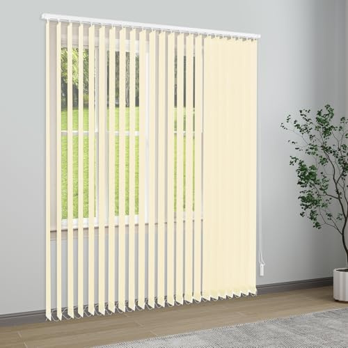 VertikalJalousie 180×200 cm Lamellenvorhänge aus Polyester, 179° drehbare Lamellen, Alu-Track 2 mm, Wand- & Deckenmontage, lichtundurchlässig, Vertikalanlage Schiebevorhang, Weiß