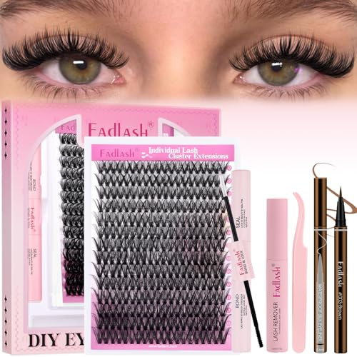 Kit Extensión Pestañas DIY Mechones Individuales con Delineador Marrón, Pegamento y Sellador, Disolvente, Pinza (40D-0.07D, 12-18mm, Set)
