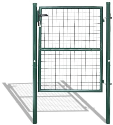 Hebitod Puerta de jardín de metal, 150 x 100 cm, color verde, de acero galvanizado, tubo redondo, robusto, para valla de jardín, incluye asa y cerradura con 3 llaves