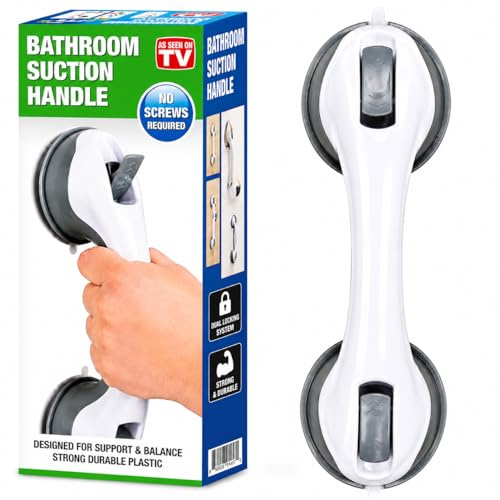 Barre d'appui à ventouse robuste pour douche – Poignée de sécurité antidérapante avec ventouses puissantes, sans perçage, barre de support portable pour personnes âgées, bain et toilettes
