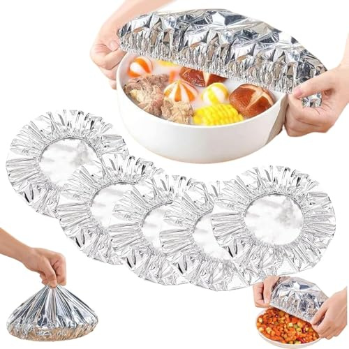 50pcs Repeatable Aluminum Foil Film Insulation Cover, Reusable Aluminum Foil Food Covers Kitchen Fresh-Keeping Insulation Film (Silver)