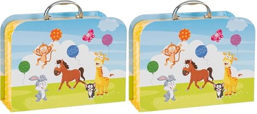 Idena 31915 - Kinderkoffer mit Tier-Motiv, Spielkoffer mit Metallgriff, ca. 26,5 x 19,5 x 8,7 cm, Pappkoffer mit Metallverschluss (Packung mit 2)