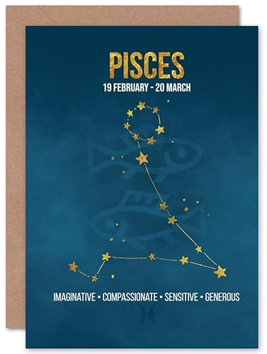 Wee Blue Coo BIRTHDAY CARD - ZODIAC STAR SIGN ASTROLOGY BLUE PISCES