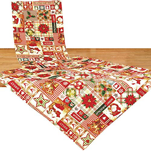 Quinnyshop Weihnachtsmotive Patchwork-Design in Gobelin Mitteldecke 85 x 85 cm Polyester, Rot