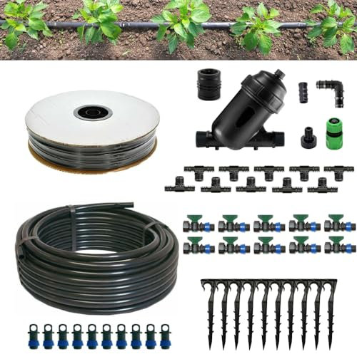 Kit Irrigazione Orto Manichetta gocciolante leggera 200 Mq | Distanza Goccia ogni 30 Cm Impianto Completo raccordi e filtro