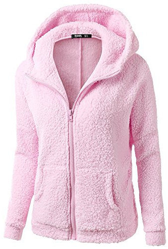 Susenstone Sweat-Shirt Zippé A Capuche Femme Polaire,Sweats Chaud Coton Causal Unicolore Manche Longues Amples Pullover Mode Tops Manteau (M, Rose)