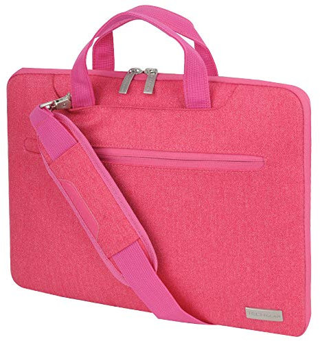 TECHGEAR Case for 12.8 - 13.6 Laptops, Portable Multi-function Laptop Case with Adjustable Shoulder Strap, Luggage Strap & Suppressible Handles, Portable Sleeve Organiser Case Cover + Pockets PINK
