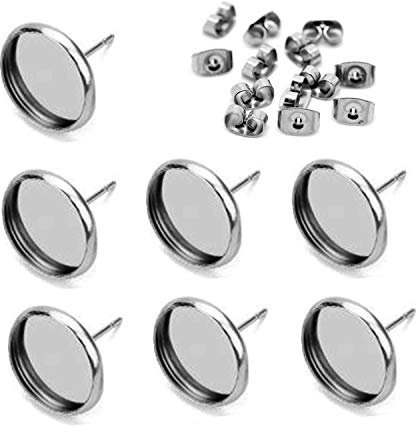 40 Stück 12 mm Edelstahl-Ohrstecker-Lünettenfassung für Schmuckherstellung mit 40 Ohrringverschlüssen aus Chirurgenstahl (9851)